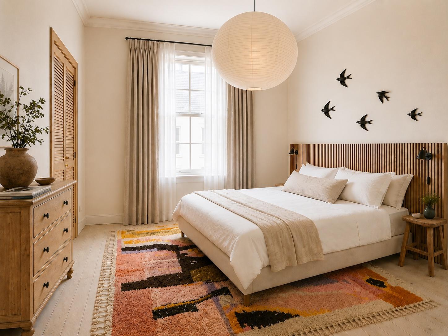 Bright, serene bedroom with natural light and stylish boutique touches